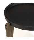 Table d'appoint 55x52cm plateau béton noir mat pieds acacia PRESTIGE