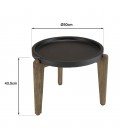 Table d'appoint 55x52cm plateau béton noir mat pieds acacia PRESTIGE