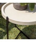 Table d'appoint 52x50cm plateau béton beige pieds métal noir PRESTIGE
