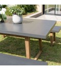 Ensemble de jardin table + 2 bancs 180cm effet béton et bois massif PRESTIGE