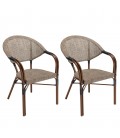 Lot de 2 chaises de jardin bistrot en acier textilène taupe MOZART