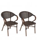 Lot de 2 chaises de jardin bistrot en acier textilène marron MOZART