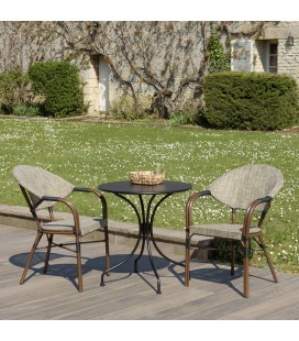 Table ronde de jardin 2 places 70cm et 2 chaises en textilène MOZART