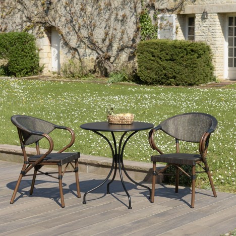 Set jardin table ronde et 2 chaises en textilène MOZART