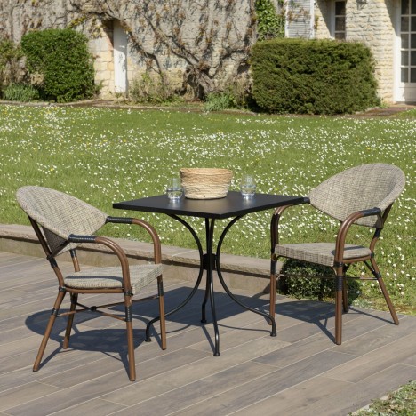 Ensemble de jardin table carrée 70x70cm et 2 chaises en textilène MOZART