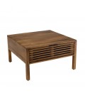 Table basse carrée 70x70cm en bois de manguier 2 tiroirs ajourés ANTON