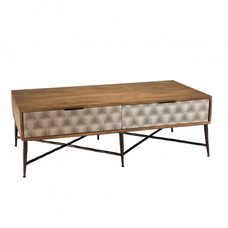 Table basse rectangulaire en bois de manguier 2 tiroirs ANTON