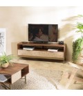 Meuble TV en bois de manguier 2 niches 2 tiroirs ANTON