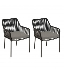 Lot de 2 fauteuils de jardin cordage noir et tissu gris foncé NOAH