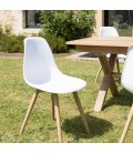 Table de jardin rectangle en teck massif 180cm et 6 chaises blanches NOAH