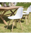 Table de jardin rectangle en teck massif 180cm et 6 chaises blanches NOAH