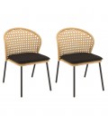 Salon de jardin table rectangulaire 180cm et 6 chaises beiges et noires NOAH