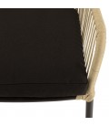 Table de terrasse 180x100 et 6 fauteuils en cordage beige et noir NOAH