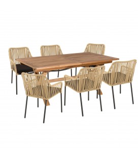 Table de terrasse 180x100 extensible à 240cm + 6 fauteuils NOAH