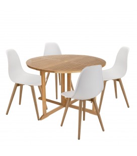 Salon de jardin haut table ronde 120cm pliante et 4 chaises blanches NOAH