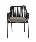 Table ronde de jardin 120x120cm et 4 fauteuils en cordage noir et gris NOAH
