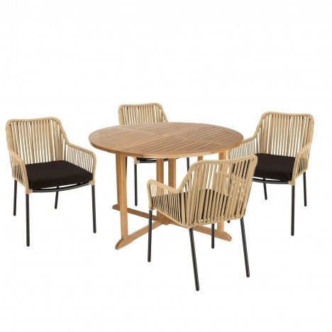 Ensemble de jardin table ronde 120cm + 4 fauteuils en cordage NOAH