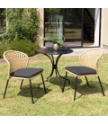 Table ronde de jardin 70x70cm et 2 chaises beiges et noires en rotin NOAH