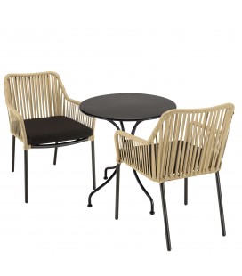 Ensemble de repas de jardin table ronde + 2 fauteuils en cordage NOAH