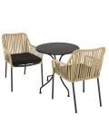 Table de jardin 70cm ronde + 2 fauteuils en cordage beige et noir NOAH