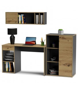 Ensemble de meubles de bureau complet bois clair et gris Siriona