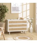 Commode blanche 3 tiroirs cannage naturel SANTO