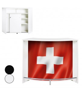 Comptoir avec rangement à portes fermé et décor drapeau Suisse 135cm