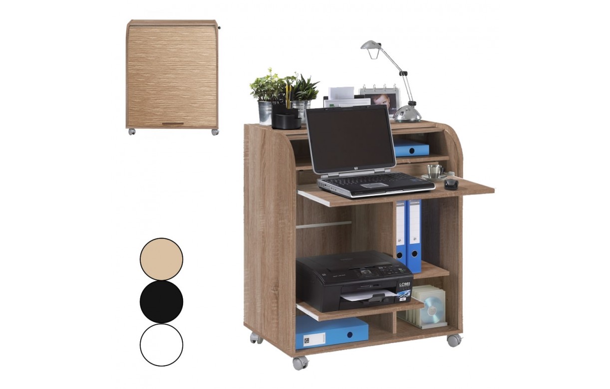 Meuble bureau informatique noir blanc ou bois clair à roulettes - 3 coloris  - Decome Store