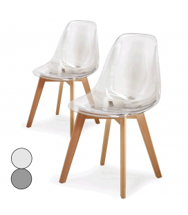 Chaise scandinave transparente et pieds en bois - Lot de 2