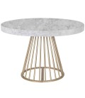 Table ronde extensible effet marbre 260cm pied doré Grivaro - 