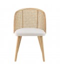 Chaise style naturel en bois massif rotin et tissu blanc BOGOTA