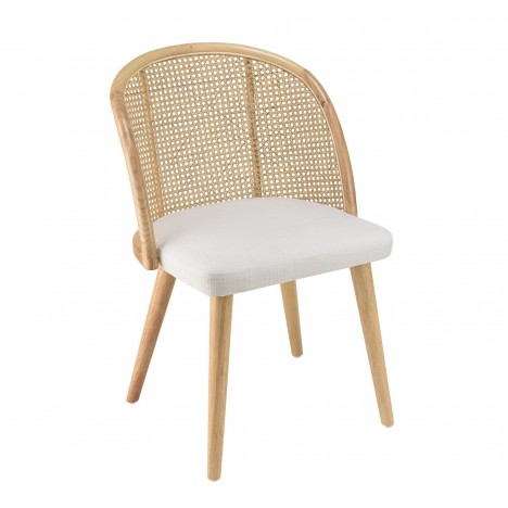 Chaise style naturel en bois massif rotin et tissu blanc BOGOTA