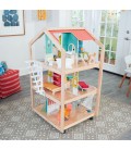 Maison de poupée en bois ouverte 3 étages sur roulettes - 