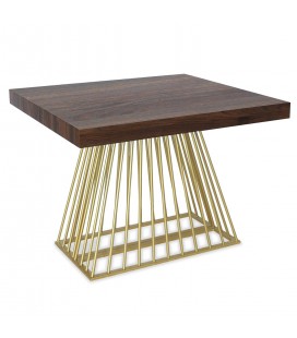 Table bois foncé noisette extensible à 240cm avec pied doré Solixa