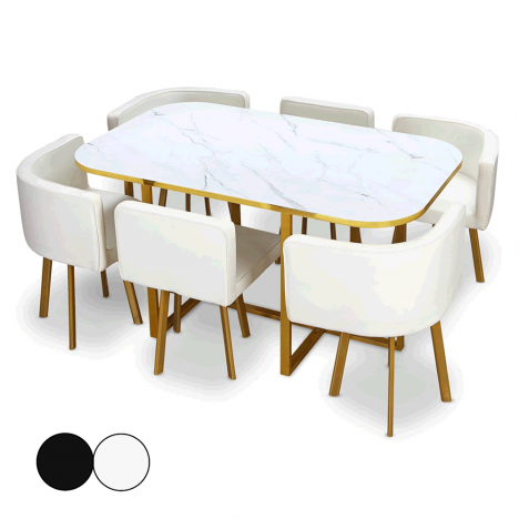 Ensemble table et 6 chaises pieds dorés blanc ou noir Osly