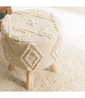 Petit rabouret beige rond 40x40cm laine à motifs losanges SANCHO
