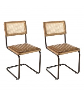 Lot de 2 chaises bois massif assise matelassée cuir pieds rétro MARCO