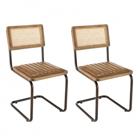 Lot de 2 chaises bois massif assise matelassée cuir pieds rétro MARCO