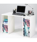 Bureau blanc avec caissons et rideau imprimé 4 coloris Statue USA - 