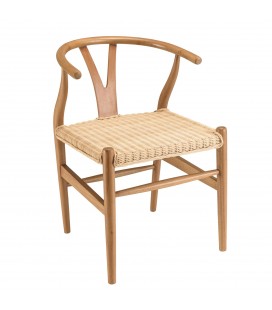 Chaise en bois d'acajou et dossier arrondi et assise en rotin LUMEN
