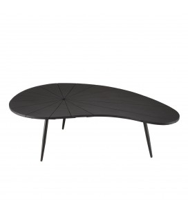 Table basse ovale plateau texturé noir mat pieds en métal noir JIM