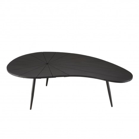 Table basse ovale plateau texturé noir mat pieds en métal noir JIM