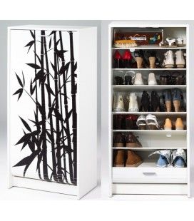 Range chaussures blanc ou noir à rideau déroulant 20 paires Zen BAMBOU - 