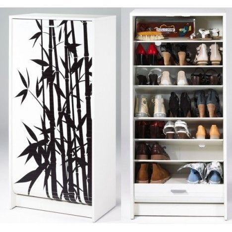 Range chaussures blanc ou noir à rideau déroulant 20 paires Zen BAMBOU - 
