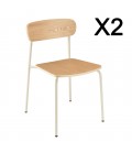 Set de 2 chaises style écolier en bois massif et pieds métal blanc JUNO