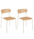 Set de 2 chaises style écolier en bois massif et pieds métal blanc JUNO