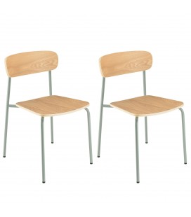 Chaise style écolier bois de frêne pieds bleu vert JUNO - Set de 2