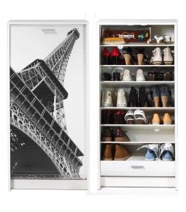 Meuble à chaussures blanc ou noir à rideau déroulant 21 paires Paris EIFFEL - 