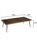 Table basse rectangle 135x70cm bois recyclé pieds métal CINA