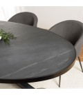 Table ovale effet pierre 220x110cm plateau noir BESMA